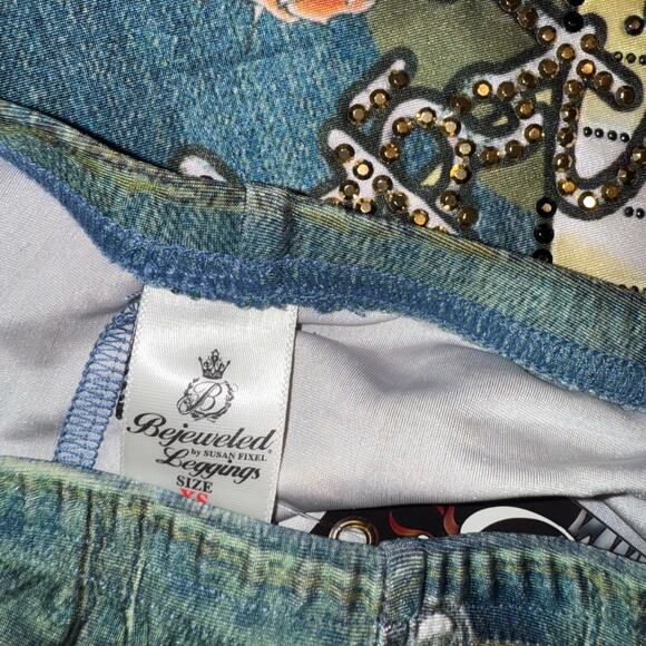 Blue Printed Jeggings with Swarovski Rhinestones - Picture 5 of 5